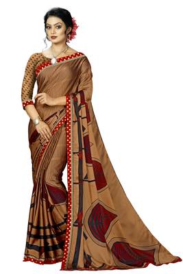 Brown Abstract Print Silk Blend Saree With Blouse 1