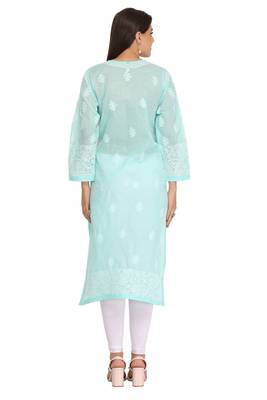 Ada Hand Embroidered Sea Green Cotton Lucknow Chikankari Kurti 3