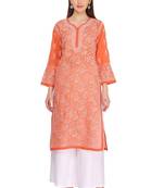 Ada Hand Embroidered Rust Cotton Lucknow Chikankari Kurti