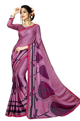 Pink Abstract Print Silk Blend Saree With Blouse 1