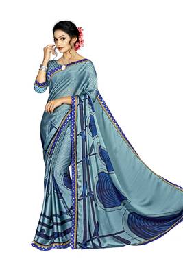 Blue Abstract Print Silk Blend Saree With Blouse 1