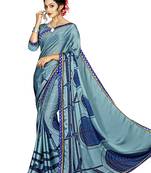 Blue Abstract Print Silk Blend Saree With Blouse