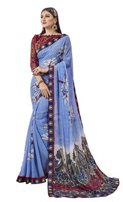 Multicolor Abstract Print Georgette Saree With Blouse 1