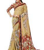 Beige Abstract Print Georgette Saree With Blouse