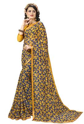Yellow Abstract Print Georgette Saree With Blouse 1