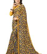 Yellow Abstract Print Georgette Saree With Blouse
