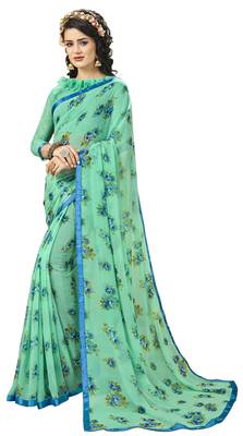 Green Abstract Print Georgette Saree With Blouse 1