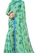 Green Abstract Print Georgette Saree With Blouse