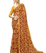 Yellow Abstract Print Georgette Saree With Blouse