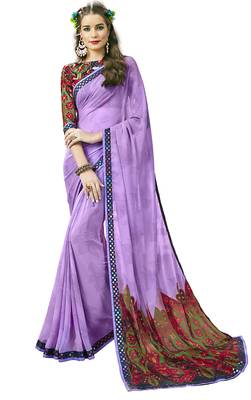 Purple Abstract Print Georgette Saree With Blouse 1