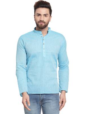 Blue plain cotton men kurta 1