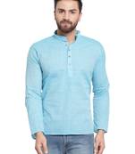 Blue plain cotton men kurta