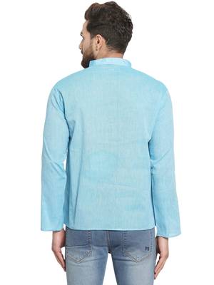Blue plain cotton men kurta 3
