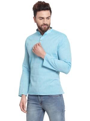 Blue plain cotton men kurta 4