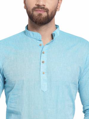Blue plain cotton men kurta 5