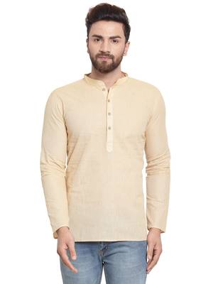 Beige plain cotton men kurta 1
