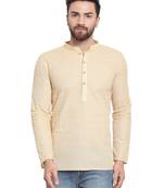 Beige plain cotton men kurta