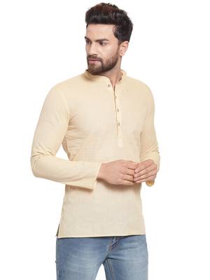 Beige plain cotton men kurta 2