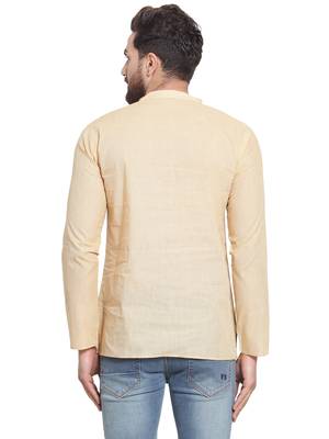 Beige plain cotton men kurta 3