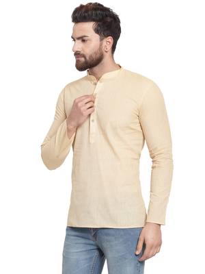 Beige plain cotton men kurta 4