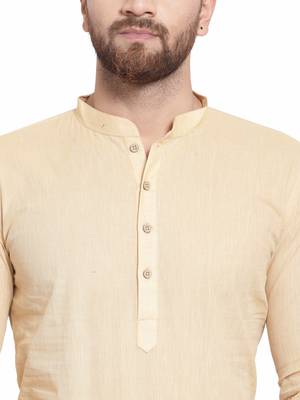 Beige plain cotton men kurta 5
