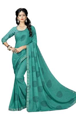 Turquoise Abstract Print Georgette Saree With Blouse 1