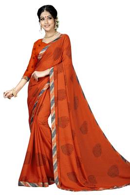 Orange Abstract Print Georgette Saree With Blouse 1