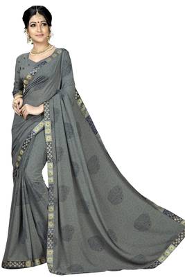 Grey Abstract Print Georgette Saree With Blouse 1