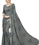 Grey Abstract Print Georgette Saree With Blouse
