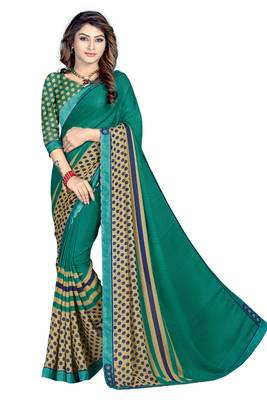 Turquoise Abstract Print Georgette Saree With Blouse 1