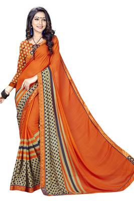 Orange Abstract Print Georgette Saree With Blouse 1