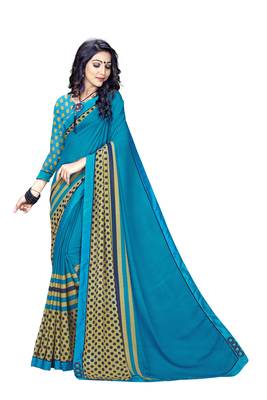 Blue Abstract Print Georgette Saree With Blouse 1