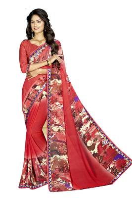 Multicolor Abstract Print Georgette Saree With Blouse 1
