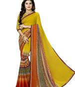 Yellow Abstract Print Georgette Saree With Blouse
