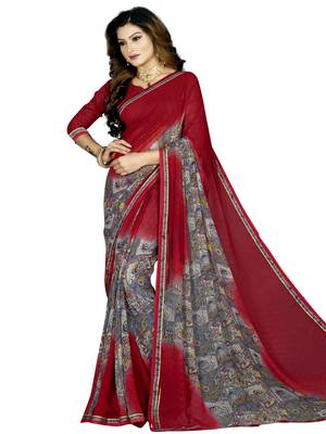 Red Abstract Print Georgette Saree With Blouse 1