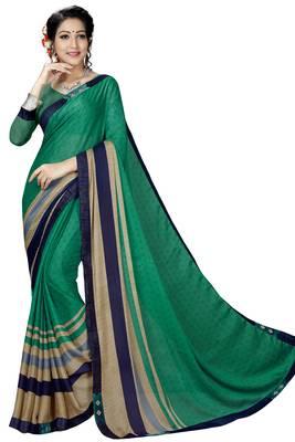 Green Abstract Print Silk Blend Saree With Blouse 1