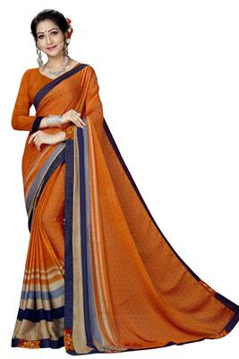 Orange Abstract Print Silk Blend Saree With Blouse 1