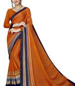 Orange Abstract Print Silk Blend Saree With Blouse