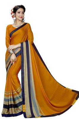 Orange Abstract Print Silk Blend Saree With Blouse 1