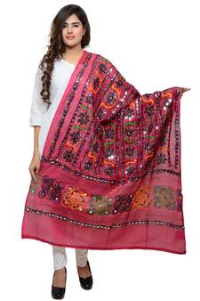 Multicolor embroidered cotton stole and dupattas
