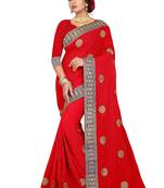 Red Embroidered Georgette Saree With Blouse