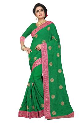 Green Embroidered Georgette Saree With Blouse 1