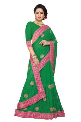 Green Embroidered Georgette Saree With Blouse 2