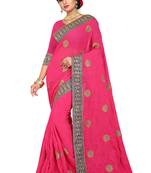Dark Pink Embroidered Georgette Saree With Blouse