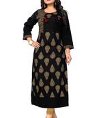 Black block print rayon kurti
