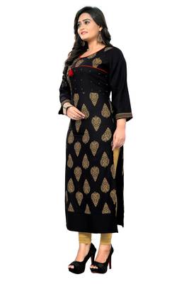 Black block print rayon kurti 3