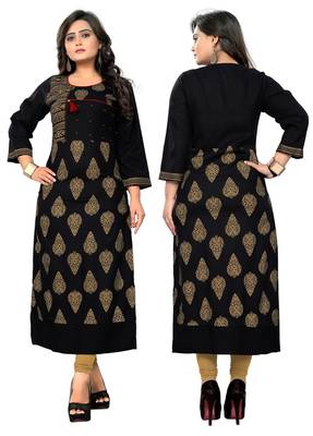 Black block print rayon kurti 4