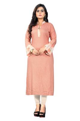 Peach printed rayon kurti 1