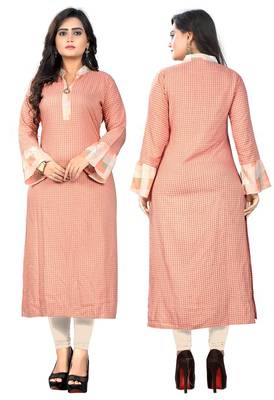Peach printed rayon kurti 5