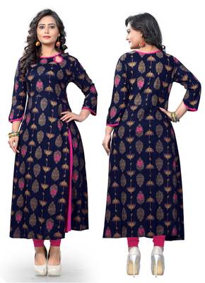 Blue printed  rayon kurti 5